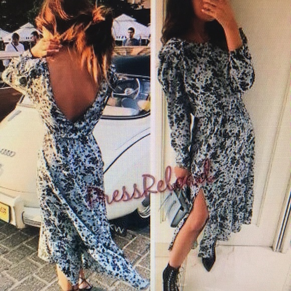 Zara Silky Blue Floral Midi Dress, M - Picture 4 of 9